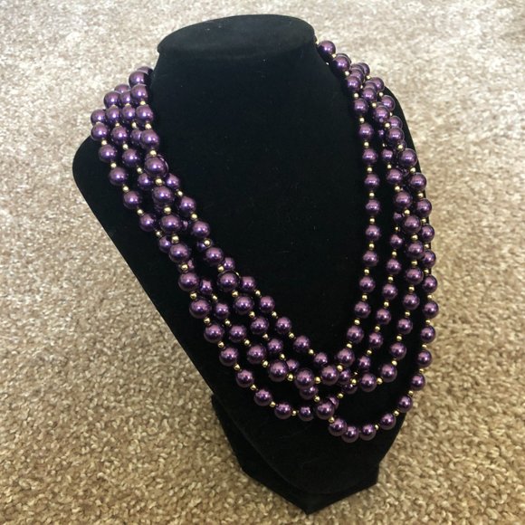 Long Purple & Silver Beaded Necklace - Picture 3 of 7